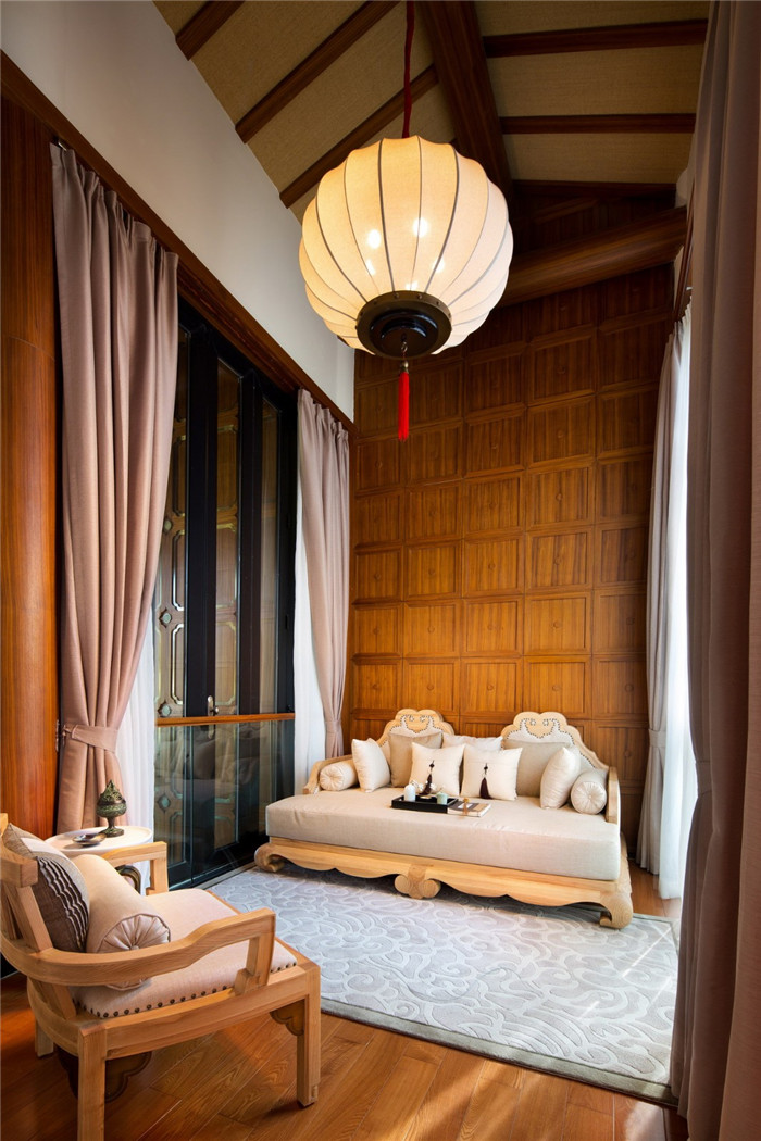 特色中式酒店裝修  惠州中海湯泉度假酒店套房客廳設計方案