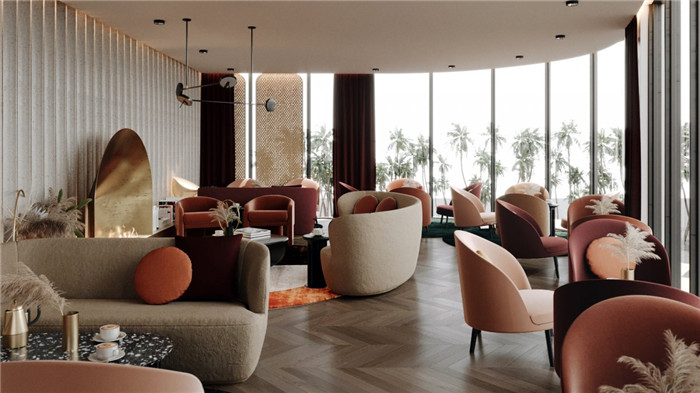 勃朗酒店設計公司推薦國外輕奢風豪斯酒店大堂吧設計